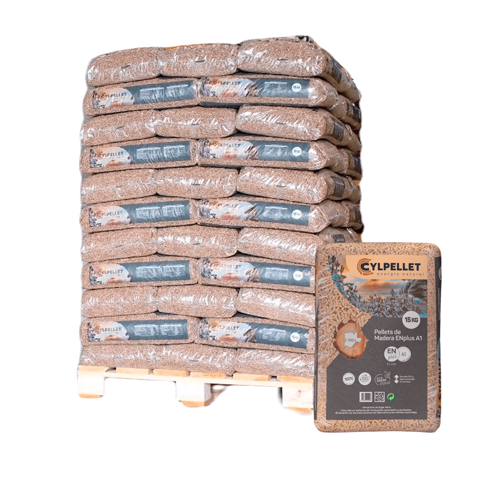 Pellets de bois 6,3 mm, palette – 4,96-5,28 kWh/kg, 0,5 % de cendres, pouvoir calorifique élevé