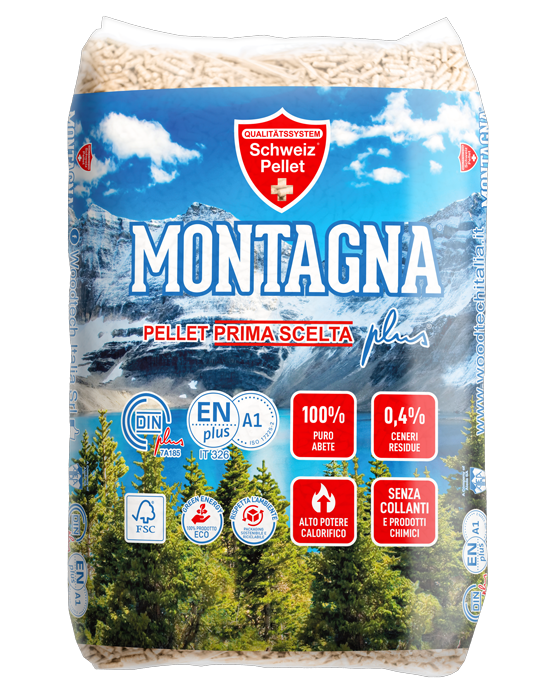 Pellet Montagna Super Premium, pellets de bois 6 mm – 1080 kg, 72 sacs de 15 kg