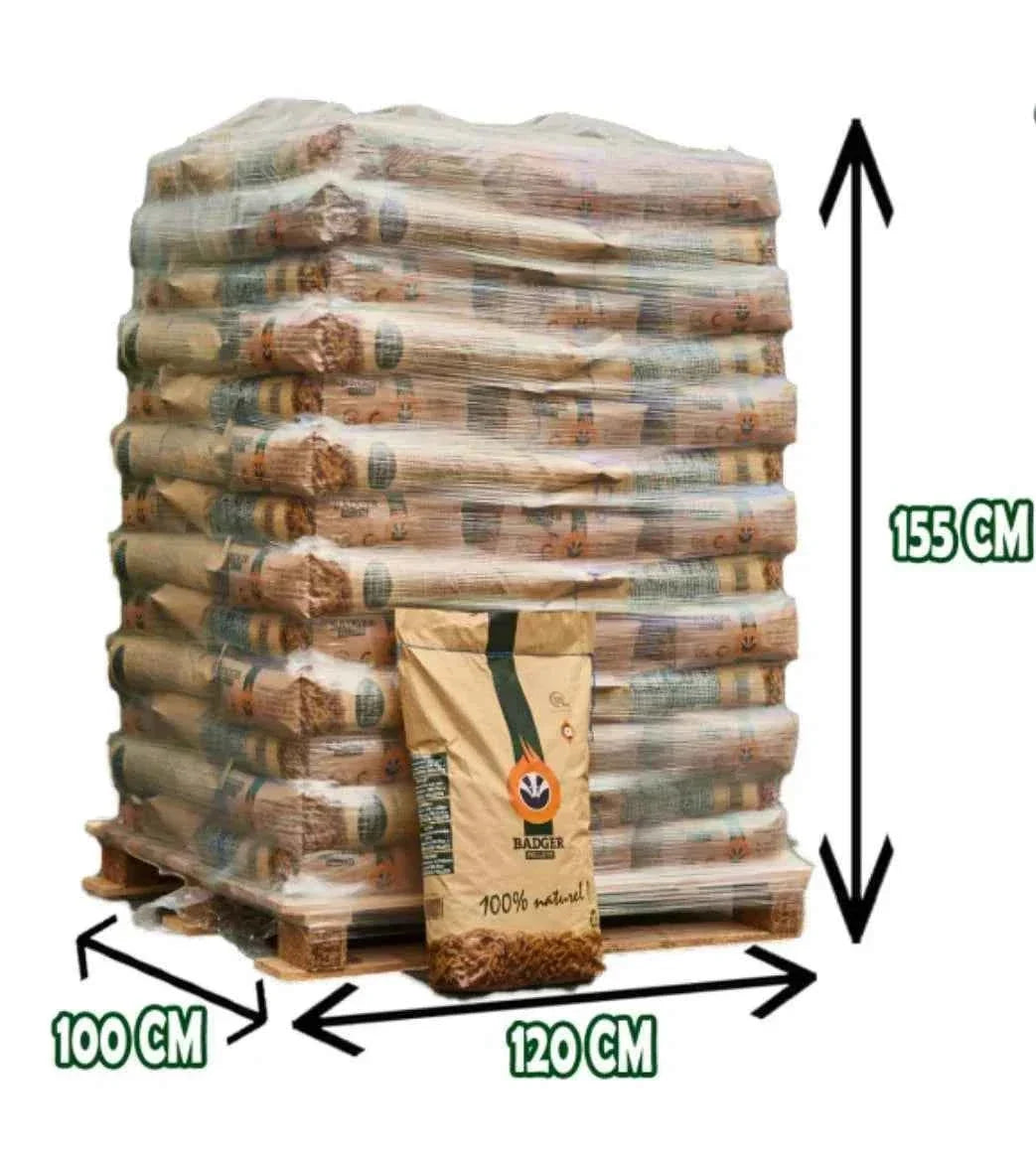 Pellets de bois Badger palette à usage unique ENplus A1 & DINplus – 100 % résineux, Belgique
