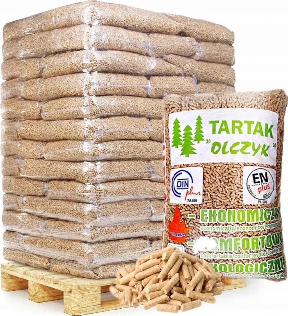 Pellets de bois Olczyk ENplus A1 & DINplus, palette 975 kg – 65 sacs de 15 kg