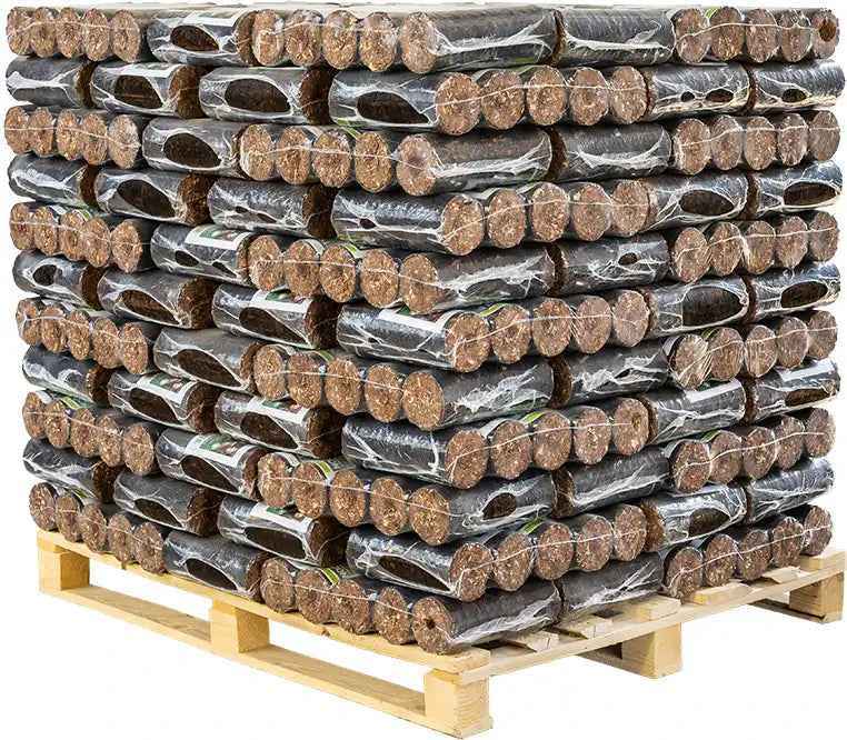 Briquettes de nuit en écorce 840 kg – tenue de la braise 8-10 h, 100 paquets de 10 kg