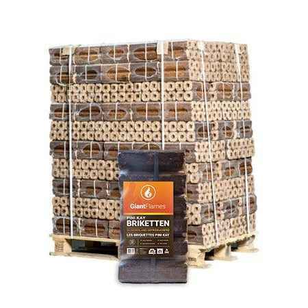 Briquettes Pini Kay 960 kg – palette entière, 96 sacs de 10 kg