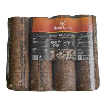 Briquettes de bois rondes Giant Flames, palette entière 912 kg – 190 paquets de 4,8 kg, PEFC