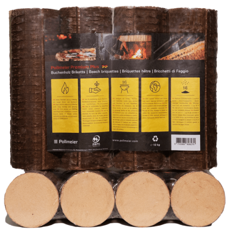 Briquettes de hêtre rondes, palette entière 960 kg – 96 paquets de 10 kg