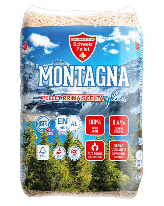 Pellet Montagna Super Premium, pellets de bois 6 mm – 1080 kg, 72 sacs de 15 kg